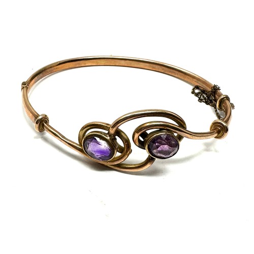 393 - Antique 9ct rose gold amethyst bangle (6.8g)