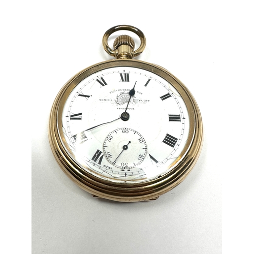 494 - Antique gold plated open face pocket watch thos russell & sons  the watch is not ticking balance is ... 