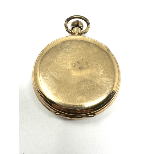 494 - Antique gold plated open face pocket watch thos russell & sons  the watch is not ticking balance is ... 