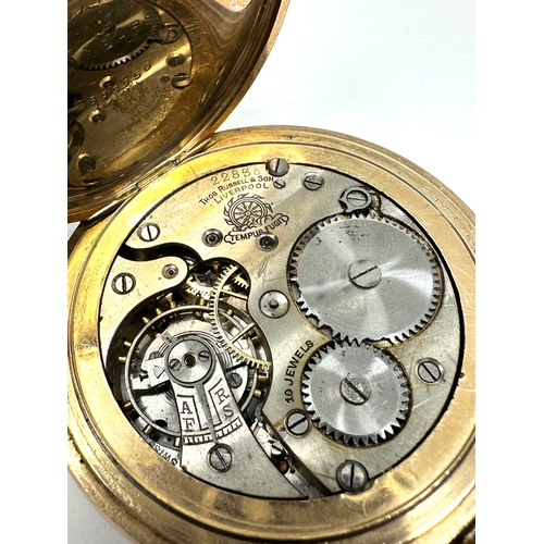 494 - Antique gold plated open face pocket watch thos russell & sons  the watch is not ticking balance is ... 