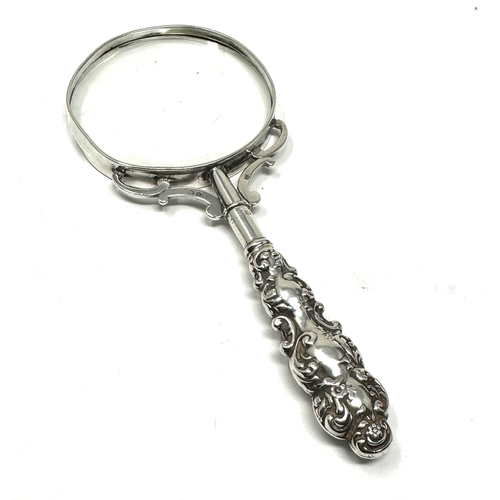 63 - Antique silver handle & frame magnifying glass measures approx 16cm long birmingham silver hallmarks