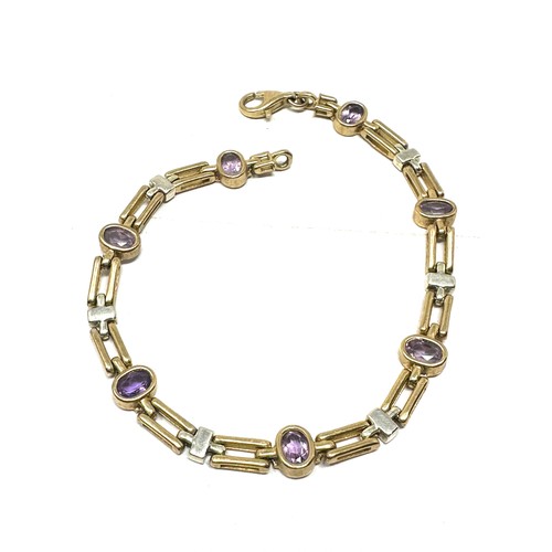 125 - 9ct white & yellow gold amethyst  bracelet (10.5g)