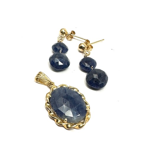 100 - 9ct gold sapphire earrings and pendant set (6g)