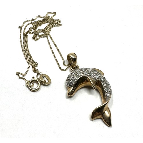 110 - 9ct gold diamond  dolphin pendant necklace (2.7g)