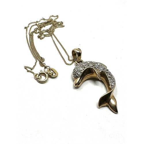 110 - 9ct gold diamond  dolphin pendant necklace (2.7g)