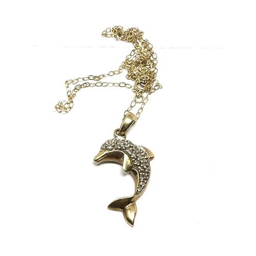 129 - 9ct gold diamond dolphin pendant necklace (2.4g)