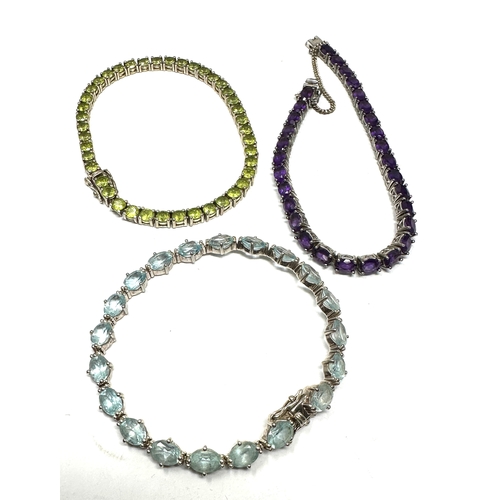 408 - 3 X .925 Gemstone Set Tennis Bracelets (47g)