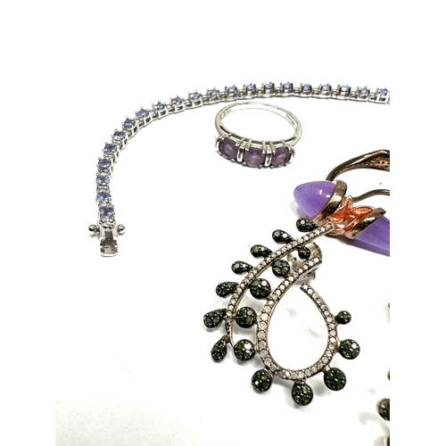 458 - 4 X .925 Gemstone Set Jewellery Including A Tanzanite Tennis Bracelet And Diamond Earrings (29g)