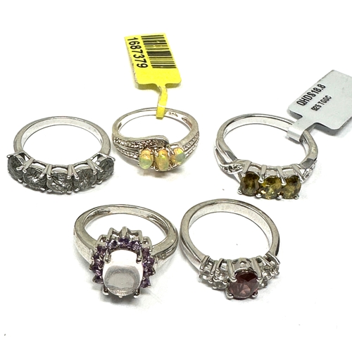 434 - 5 X .925 Gemstone Set Rings Including Tggc And Opal (19g)