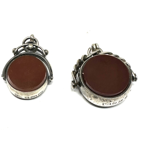 435 - 2 X .925 Antique Bloodstone And Carnelian Swivel Fobs, One Hallmarked Chester (17g)