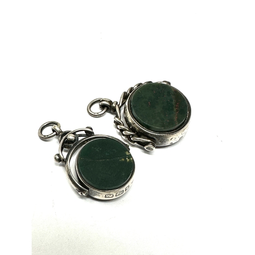 435 - 2 X .925 Antique Bloodstone And Carnelian Swivel Fobs, One Hallmarked Chester (17g)