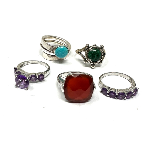 403 - 5 X .925 Gemstone Set Rings Including Larrimar (21g)