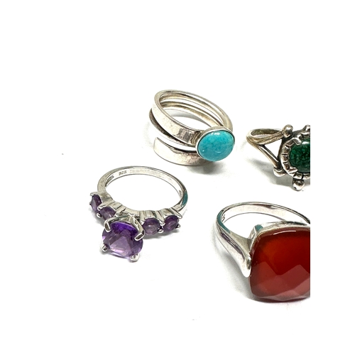 403 - 5 X .925 Gemstone Set Rings Including Larrimar (21g)