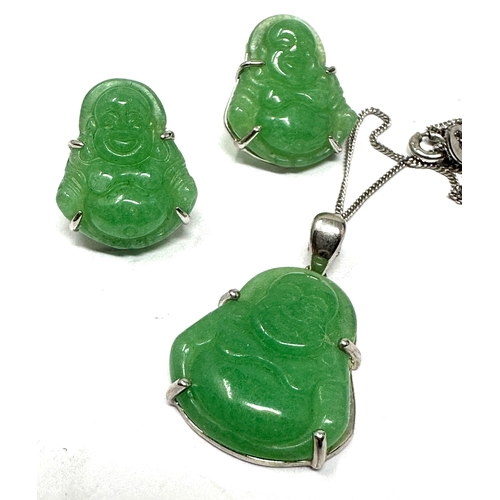 412 - .925 Jade Set Buddah Earrings And Pendant Necklace Set (15g)