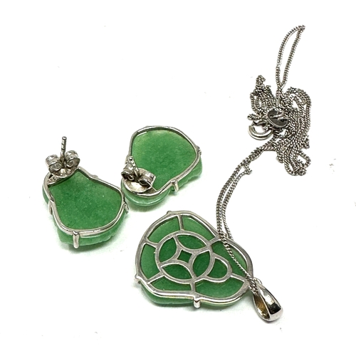 412 - .925 Jade Set Buddah Earrings And Pendant Necklace Set (15g)