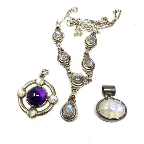 400 - 3 X .925 Moonstone Set Jewellery Comprising A Necklace And Two Pendants (33g)