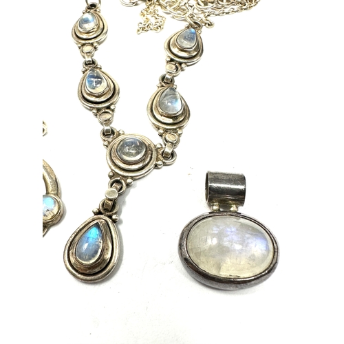 400 - 3 X .925 Moonstone Set Jewellery Comprising A Necklace And Two Pendants (33g)