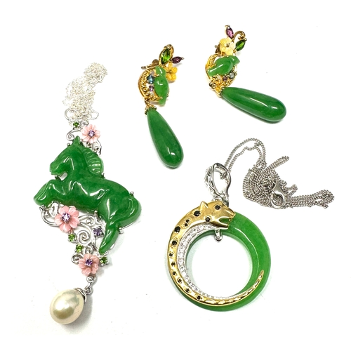 428 - A .925 Gemstone Horse Pendant With Floral Design Earrings And A Silver Gemstone Pendant (42g)