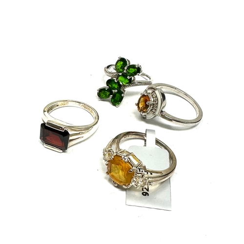 436 - 4 X .925 Gemstone Set Rings Including Tggc And Gemporia (18g)