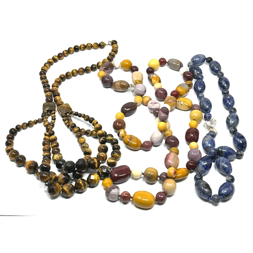 411 - 3 X Silver Clasped Gemstone Bead Necklaces Including Mookite And Sodalite (351g)