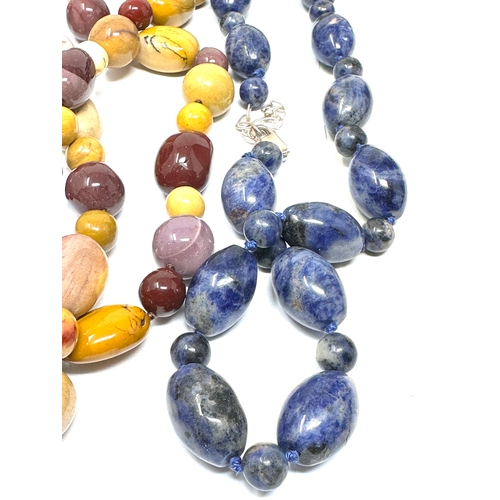 411 - 3 X Silver Clasped Gemstone Bead Necklaces Including Mookite And Sodalite (351g)