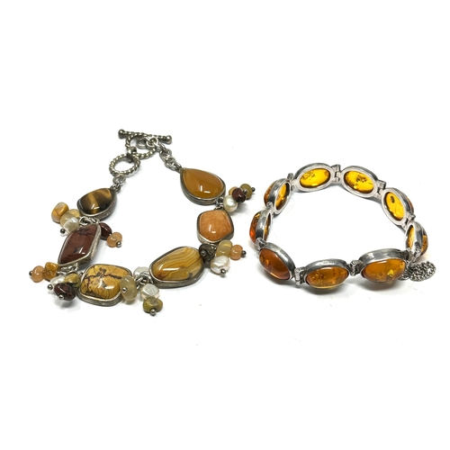 416 - 2 X .925 Gemstone Bracelets Including Amber And Jasper (46g)