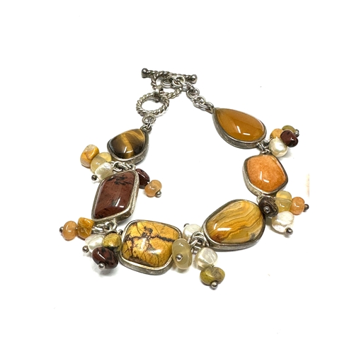 416 - 2 X .925 Gemstone Bracelets Including Amber And Jasper (46g)