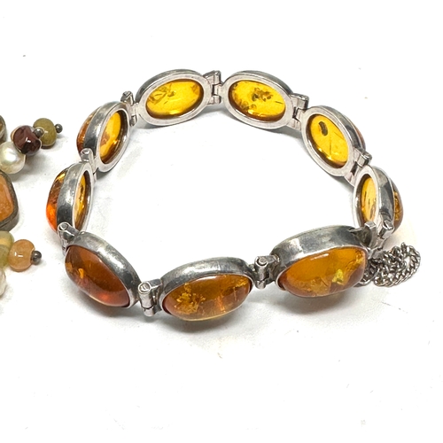 416 - 2 X .925 Gemstone Bracelets Including Amber And Jasper (46g)