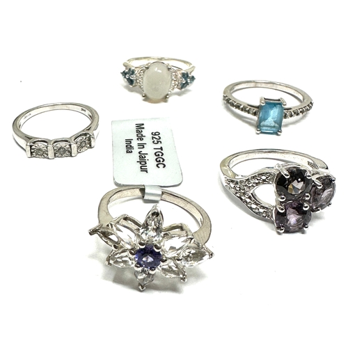 399 - 5 X .925 Gemstone Set Rings Including Tggc And Diamond (16g)