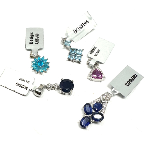 420 - 5 X .925 Gemstone Pendants By Tggc Including Topaz And Sapphire (15g)