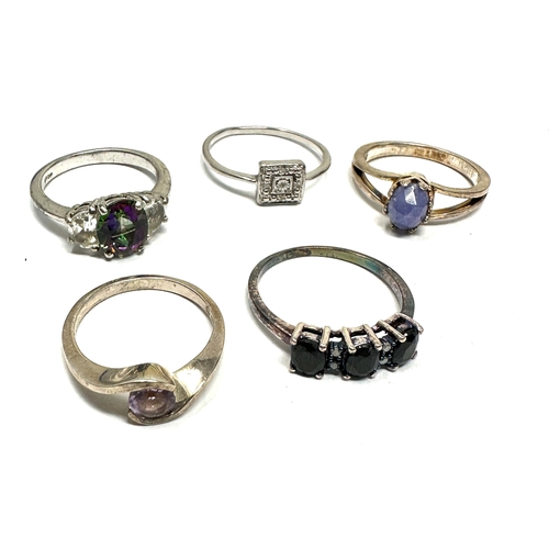 410 - 5 X .925 Gemstone Set Rings Including Gemporia And Diamond (18g)