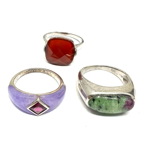 433 - 3 X .925 Gemstone Rings Including Dyed Jade (22g)