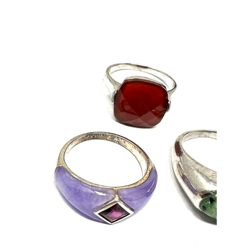 433 - 3 X .925 Gemstone Rings Including Dyed Jade (22g)