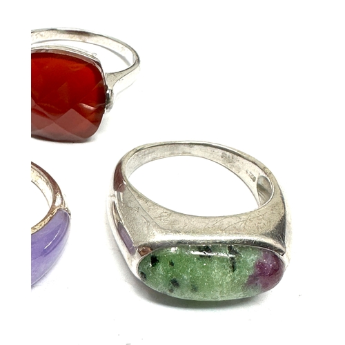 433 - 3 X .925 Gemstone Rings Including Dyed Jade (22g)