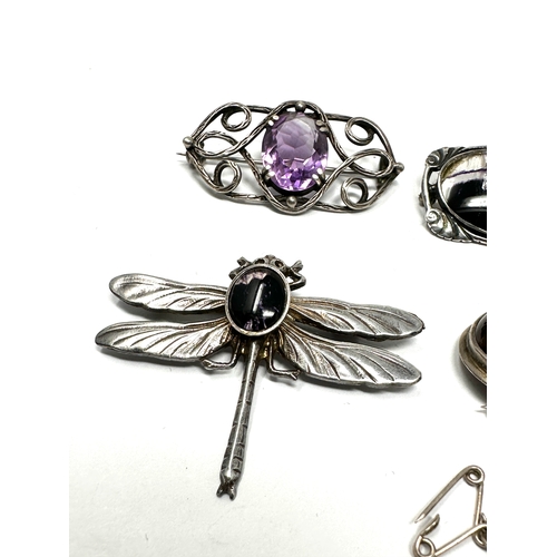 459 - 4 X .925 Gemstone Set Brooches Including A Dragonfly (35g)