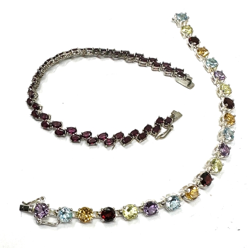 439 - 2 X .925 Stone Set Tennis Bracelets Including Garnet (32g)