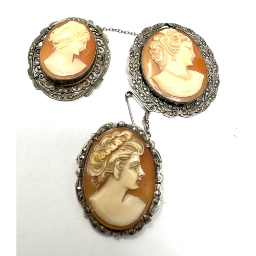 441 - 3 X .925 Carved Shell Cameo Brooches (26g)