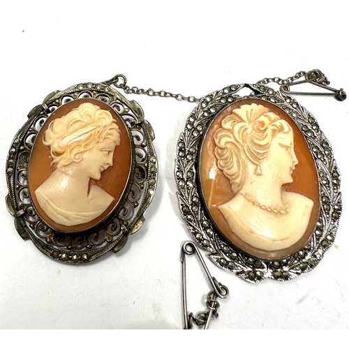 441 - 3 X .925 Carved Shell Cameo Brooches (26g)