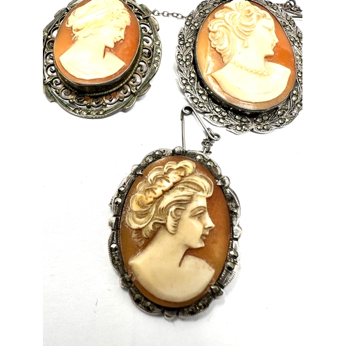 441 - 3 X .925 Carved Shell Cameo Brooches (26g)