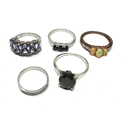 417 - 5 X .925 Gemstone Set Rings Including Tggc And Sapphire (16g)