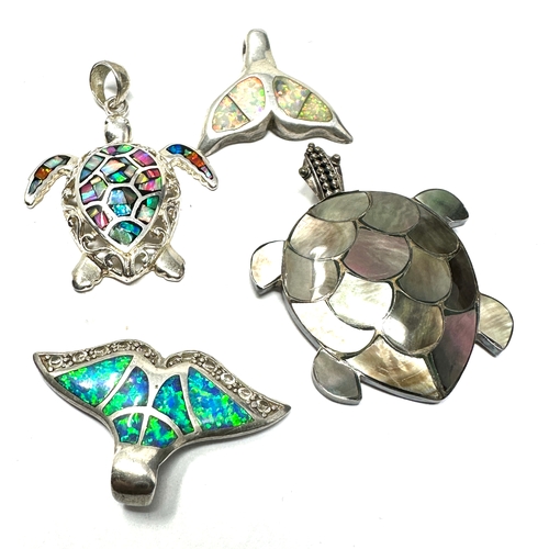 396 - 4 X .925 Sea Themed Gemstone Set Pendants Including Opal And Turtles (22g)