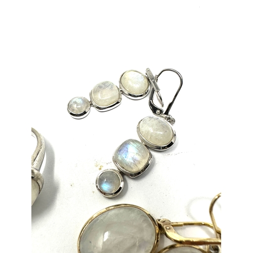 461 - 3 X .925 Moonstone Set Jewellery Including Earrings And A Cocktail Ring (26g)