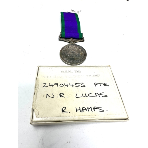 39 - Boxed ER.11 C.S.M Northern ireland to 24904453 pte n.r.lucas royal hampshire regiment