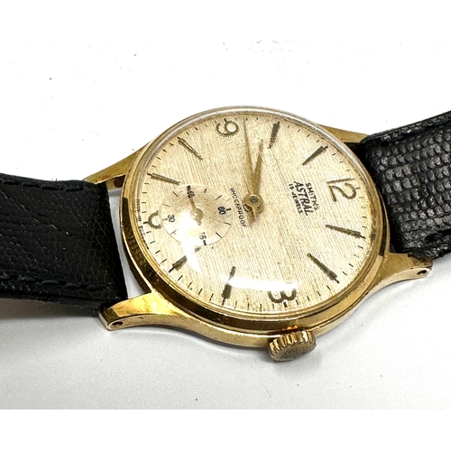 481 - Vintage Gents Smiths Astral 15 jewel wrist watch hand wind  the watch is ticking silk dial black lea... 