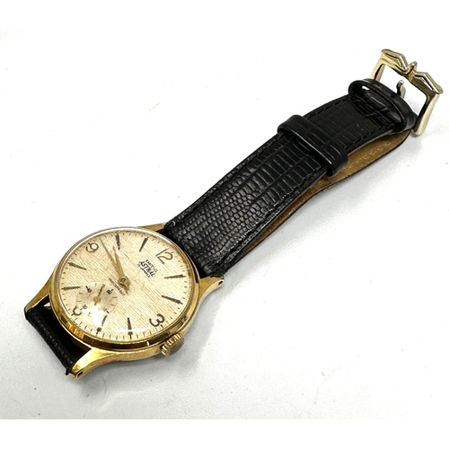 481 - Vintage Gents Smiths Astral 15 jewel wrist watch hand wind  the watch is ticking silk dial black lea... 