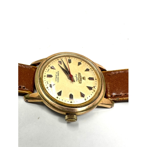 474 - Vintage Gents Roamer anfibio wrist watch  the watch is ticking brown leather strap