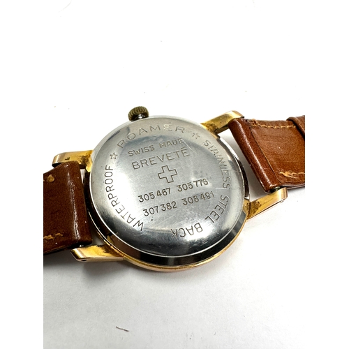 474 - Vintage Gents Roamer anfibio wrist watch  the watch is ticking brown leather strap