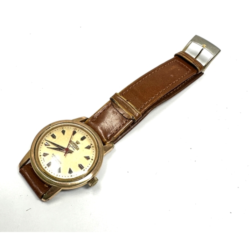 474 - Vintage Gents Roamer anfibio wrist watch  the watch is ticking brown leather strap