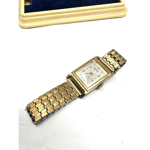 476 - Vintage Gents 9ct gold art deco wrist watch  in bakelite style rotary watch case the watch is tickin... 