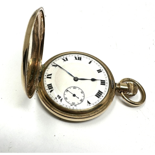 489 - Rolled gold full hunter pocket watch the watch is ticking